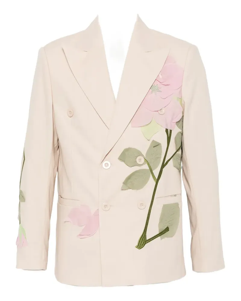 KidSuper floral-detail double-breasted blazer - Nude Nude