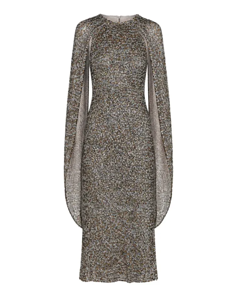 Alberta Ferretti sequin-embellished cape-sleeve midi dress - Silber Silber