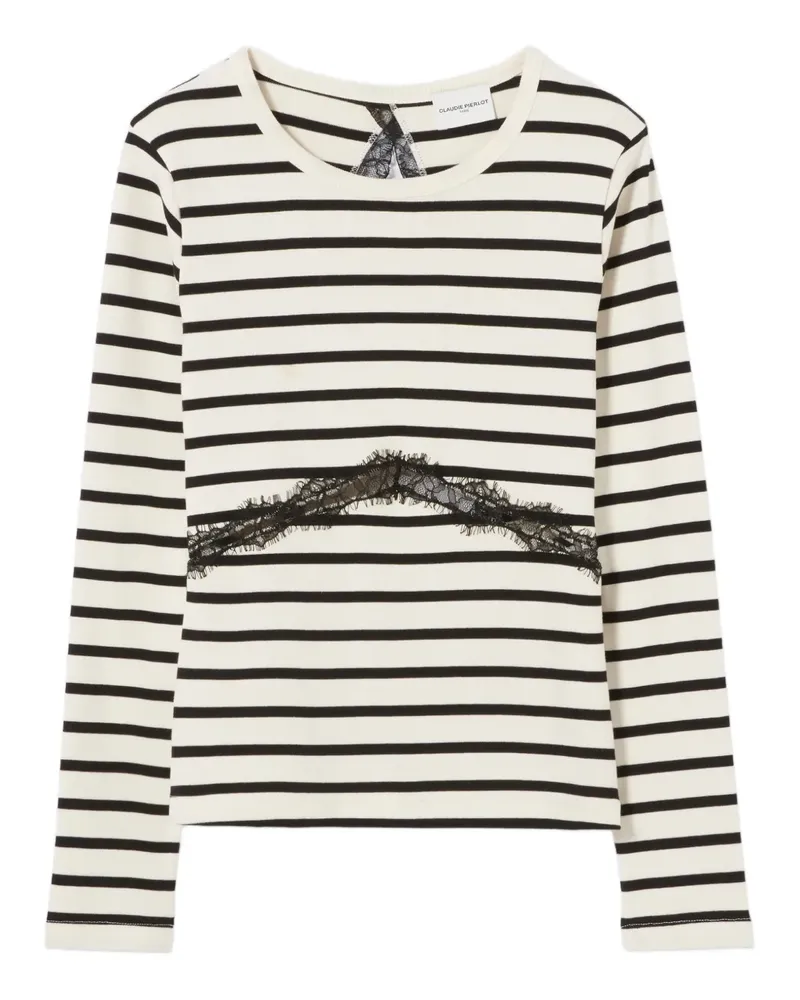 Claudie Pierlot Gestreiftes Oberteil mit Spitzenband - Nude Nude