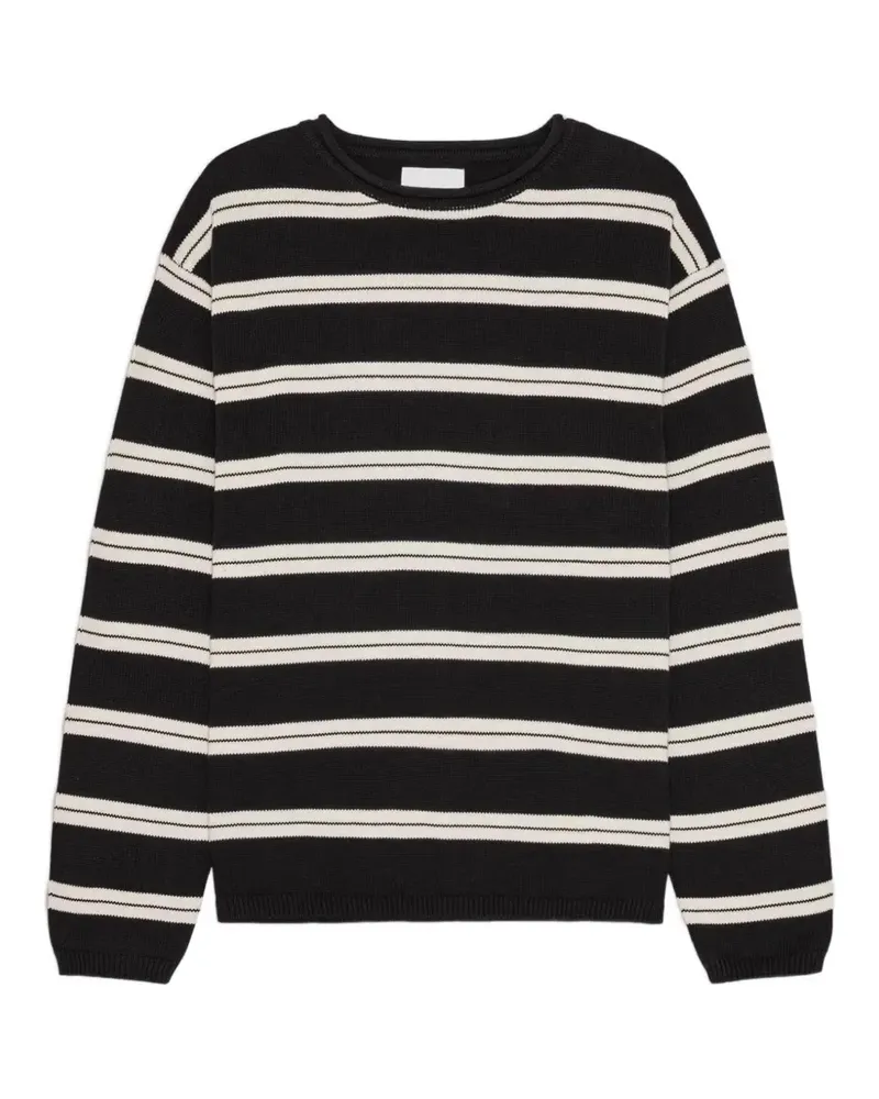 NN 07 Gestreifter Sailor Strickpullover - Schwarz Schwarz