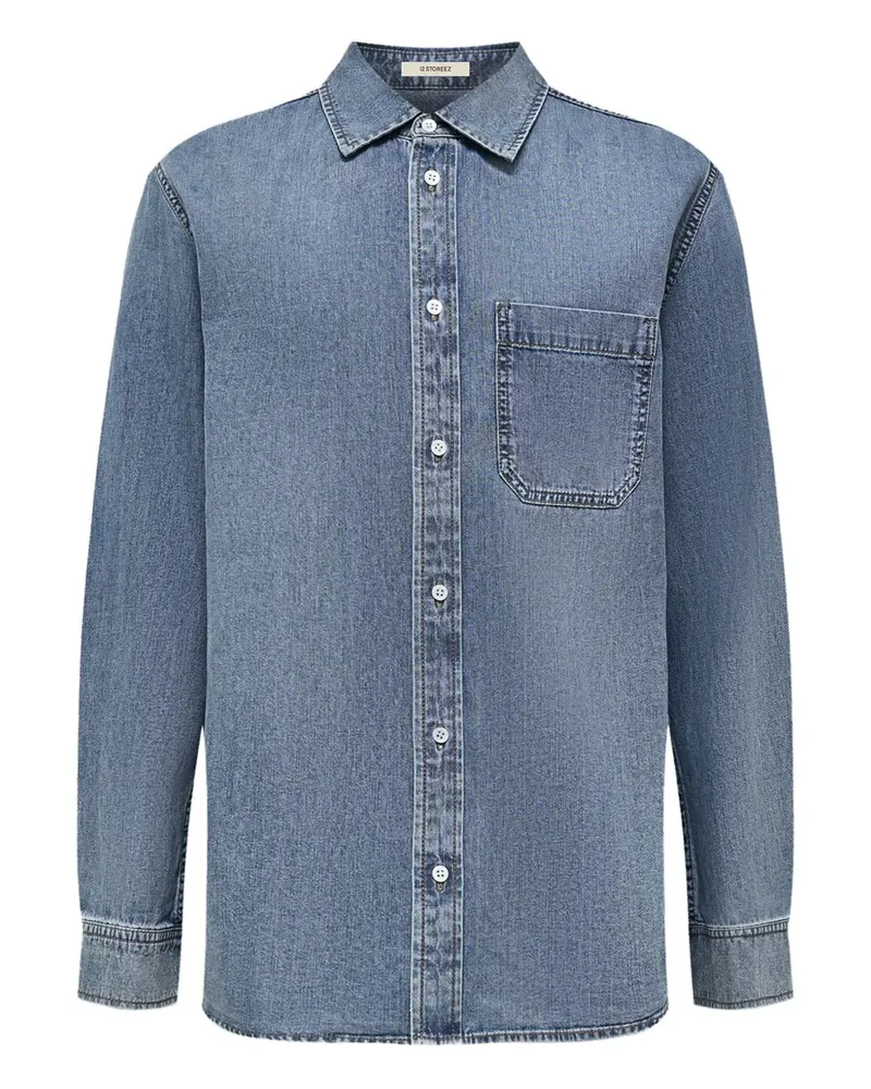 12 STOREEZ Jeanshemd mit Tasche - Blau Blau