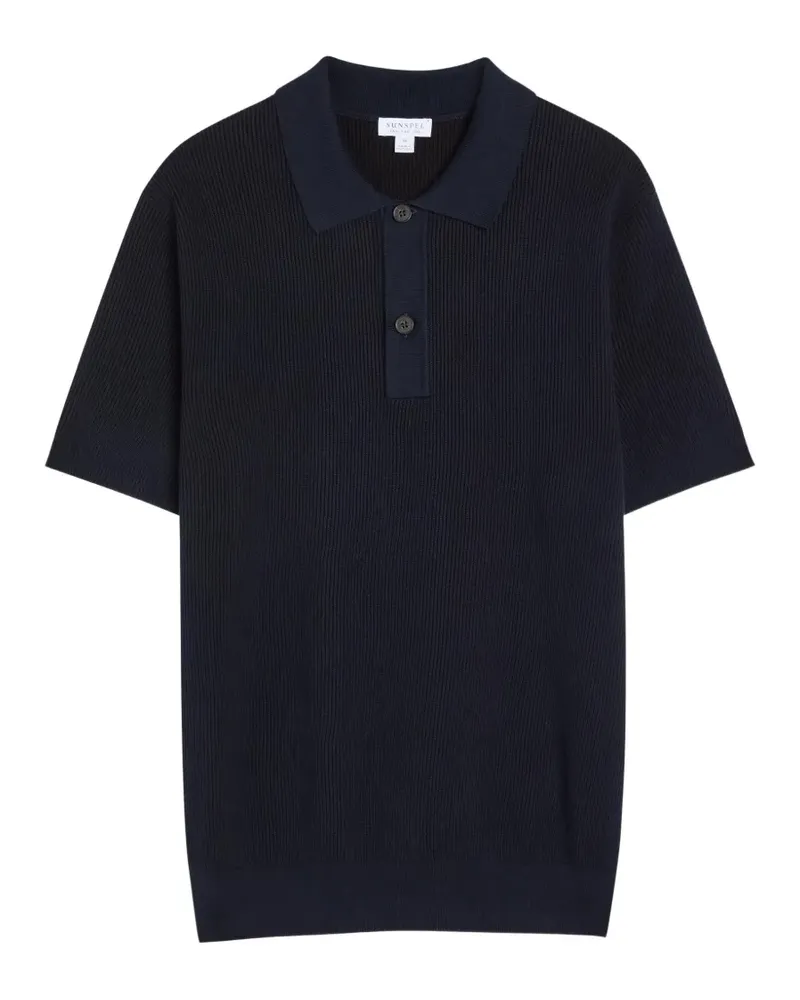 Sunspel ribbed-knit polo shirt - Blau Blau