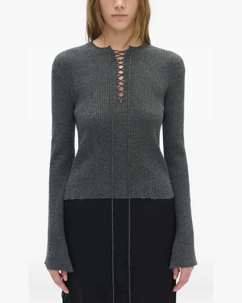 Ann Demeulemeester Geripptes Top im Distressed-Look - Grau Grau