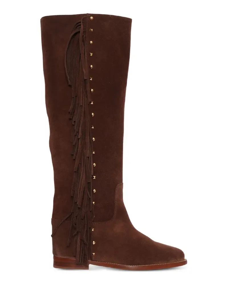 Via Roma 15 fringed stud-embellished knee-high boots - Braun Braun