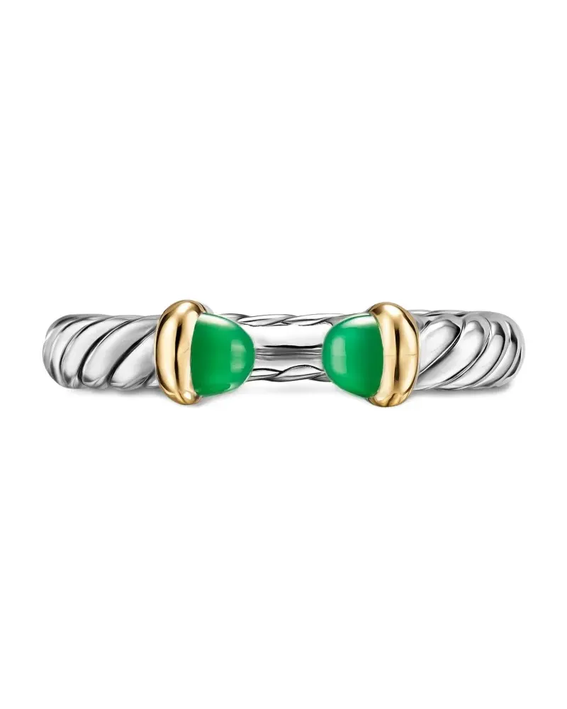 David Yurman sterling silver and 14K yellow gold Petite Cable onyx ring - Silber Silber