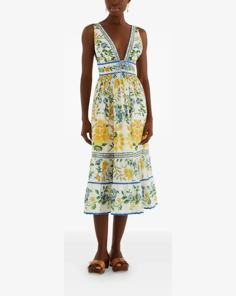 FARM Rio floral-tapestry V-neck dress - Weiß Weiß