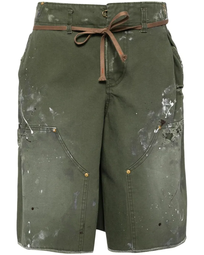 kolor Jeans-Shorts mit Farbklecks-Print - Grün Grün