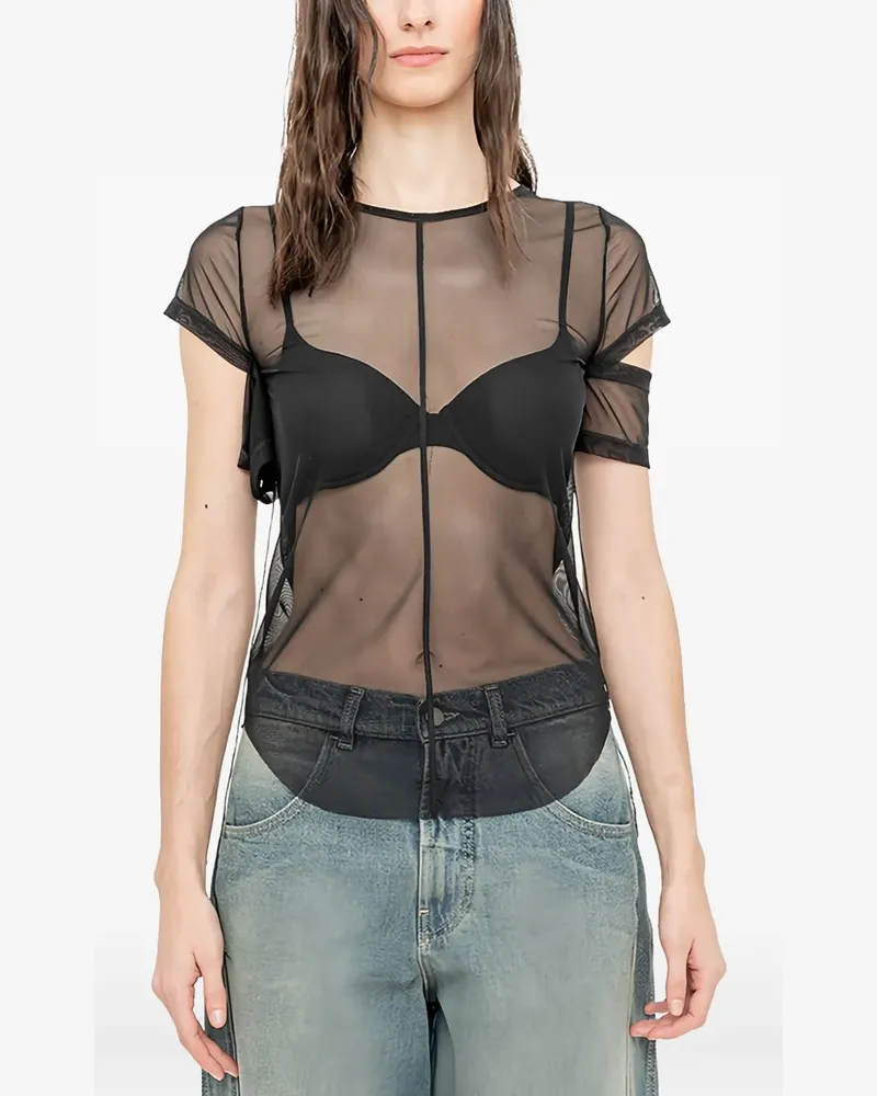 Andrea Ya'aqov Semi-transparentes T-Shirt mit Cut-Out - Nude Nude