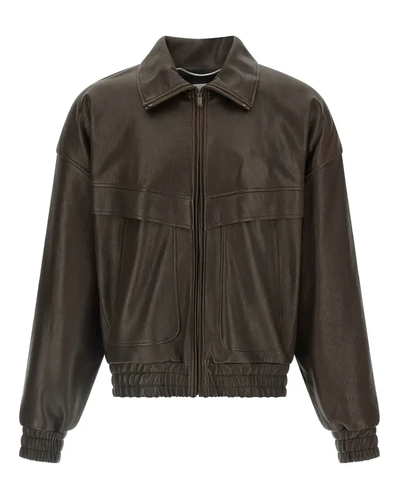 Saint Laurent lambskin zip bomber jacket - Braun Braun