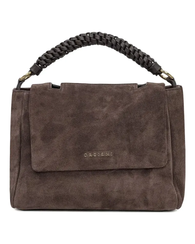 Orciani small Sveva Peach braided-handle suede tote bag - Braun Braun