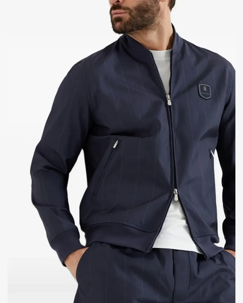 Brunello Cucinelli pinstriped zip-up jacket - Blau Blau