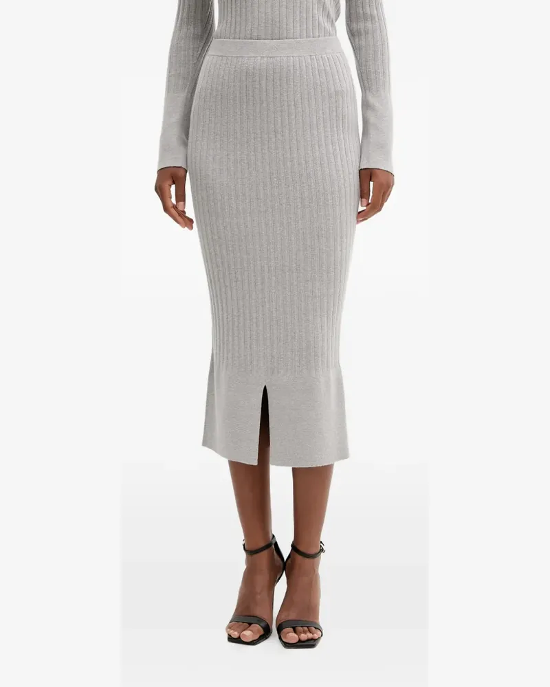 Twin-Set Gerippter Midirock mit Schlitz - Grau Grau