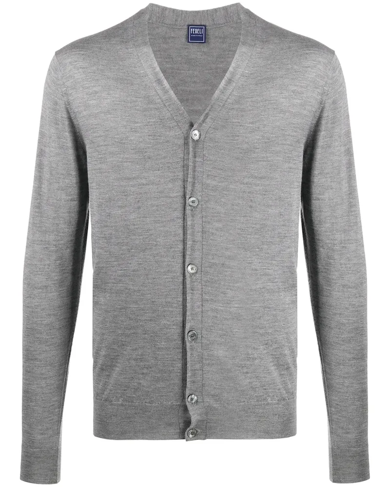Fedeli Gerippter Cardigan mit V-Ausschnitt - Grau Grau