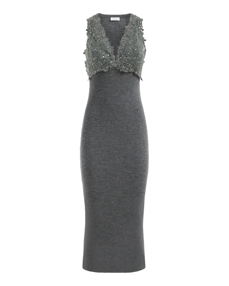 Brunello Cucinelli dress with dazzling lace embroidery - Grau Grau