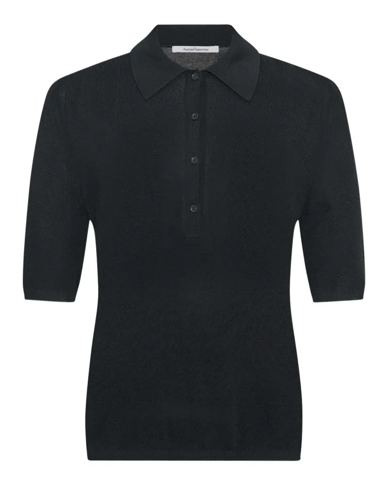 Another Tomorrow pique polo top - Schwarz Schwarz
