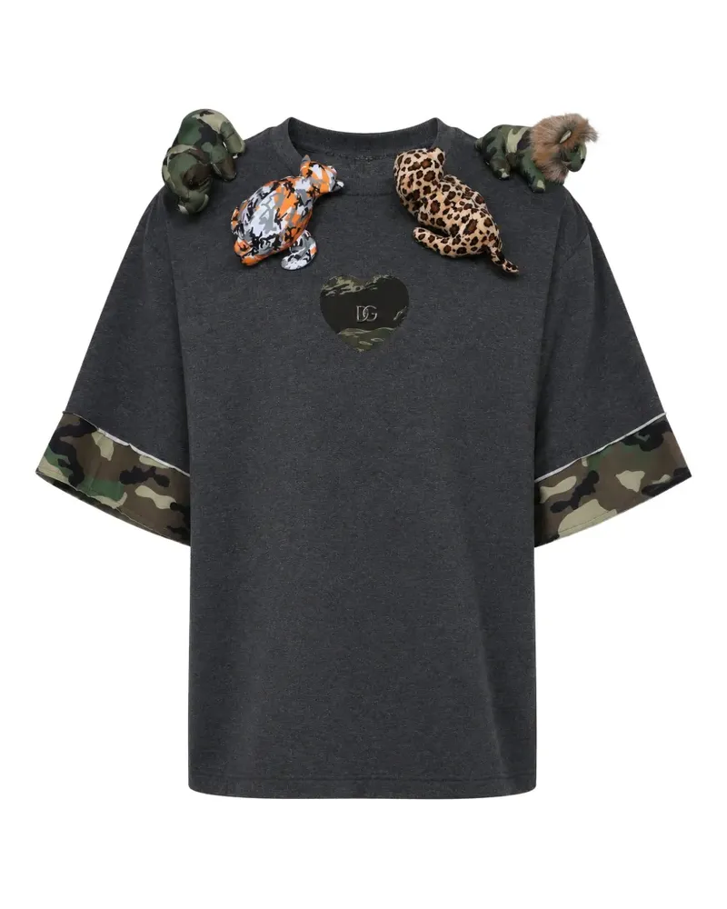 Dolce & Gabbana Camouflage-T-Shirt mit Tierapplikation - Grau Grau