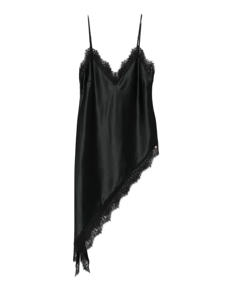 NISSA lace-trim asymmetric top - Schwarz Schwarz