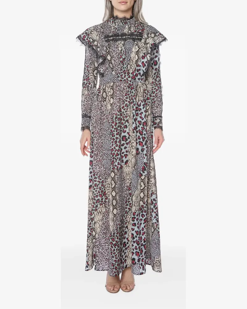 One Teaspoon animal-print ruffled maxi dress - Blau Blau