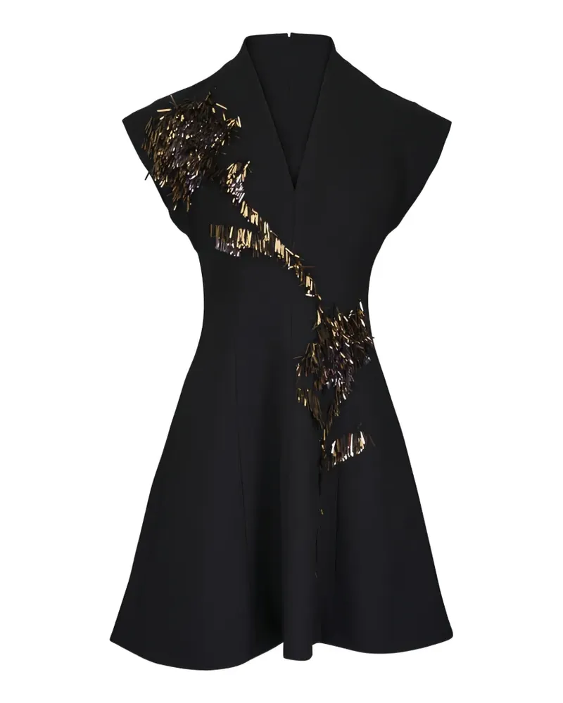 Lela Rose embroidered V-neck mini dress - Schwarz Schwarz