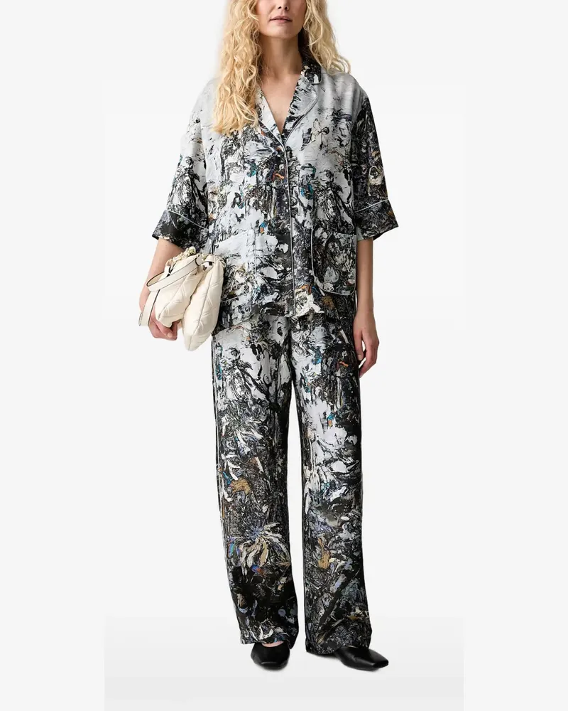 MUNTHE abstract-print silk short-sleeve shirt - Weiß Weiß