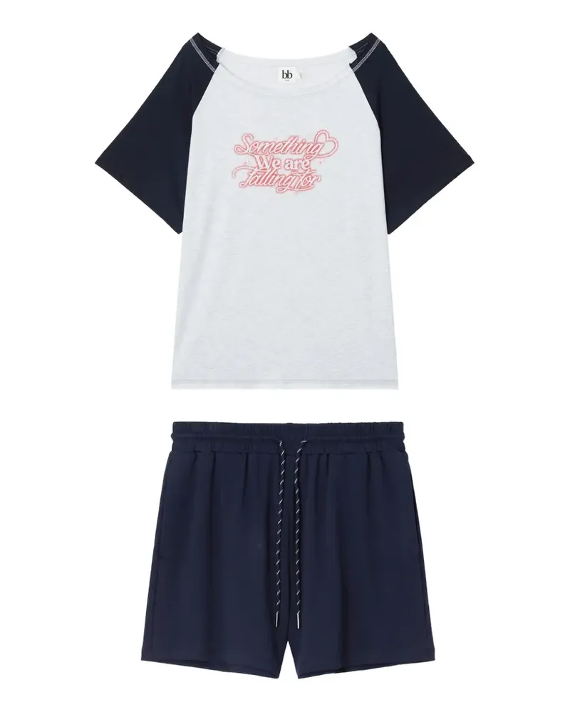b+ab Pyjama mit Slogan-Print - Blau Blau