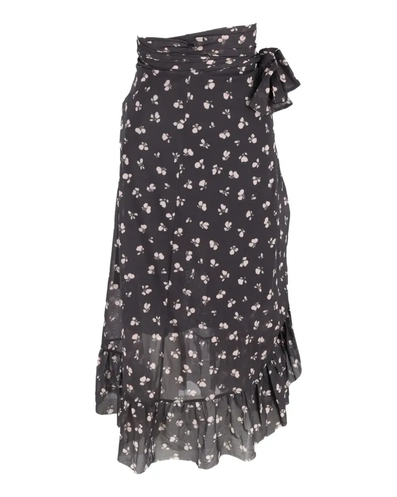 Ganni Gewickelter Tilden Midirock mit Blumen-Print - Schwarz Schwarz