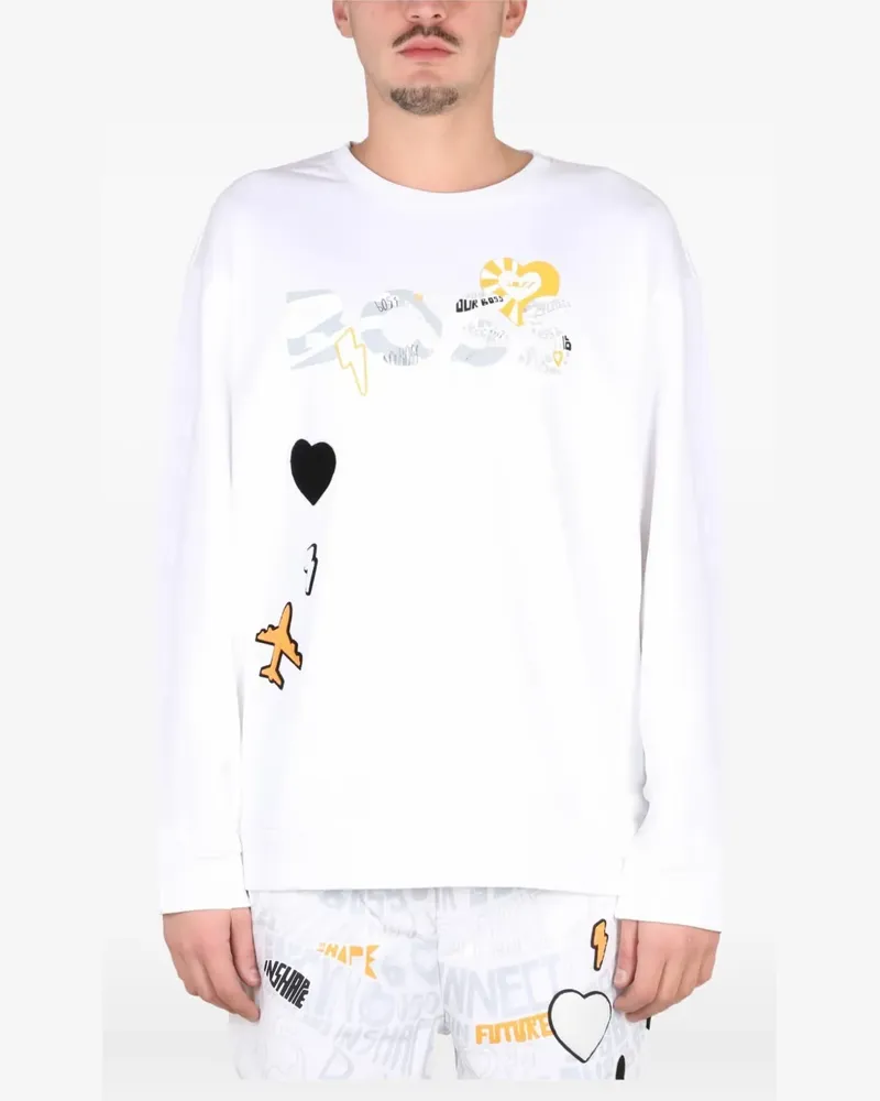 HUGO BOSS Sweatshirt mit grafischem Print - Weiß Weiß