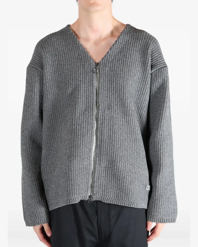 nanamica ribbed-knit zip-up cardigan - Grau Grau
