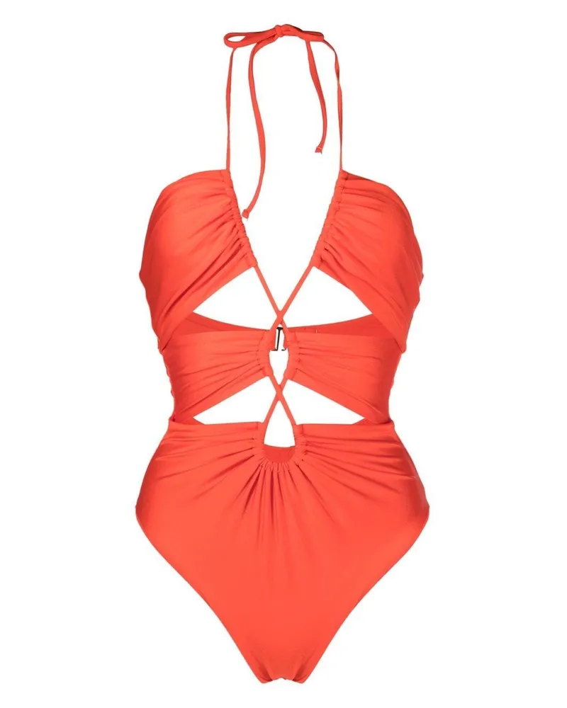 Noire Swimwear Badeanzug mit tiefem V-Ausschnitt - Orange Orange