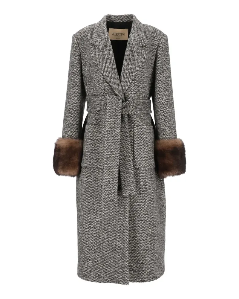 Valentino Garavani Mantel aus Chevron-Strick mit Shearling-Besatz - Grau Grau