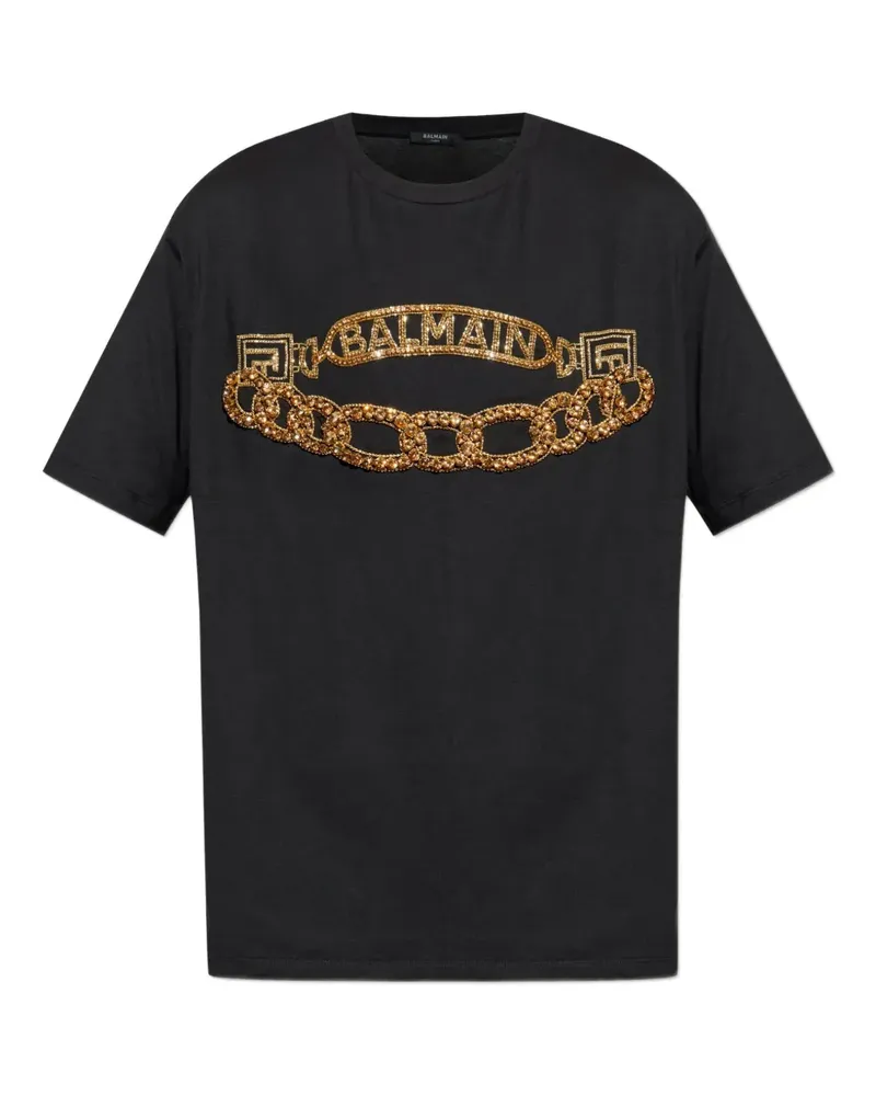 Balmain T-Shirt mit Ketten-Logo - Schwarz Schwarz