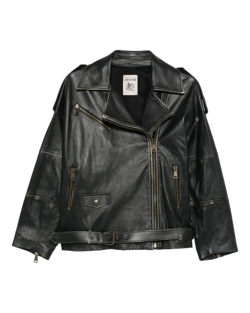 Semicouture Lederjacke mit Reißverschluss - Schwarz Schwarz