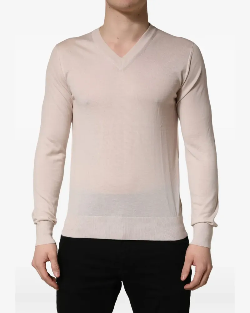 Dolce & Gabbana beige cashmere V-neck pullover sweater - Nude Nude