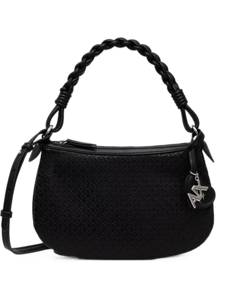 Armani Exchange mini monogram-embossed braided-handle shoulder bag - Schwarz Schwarz
