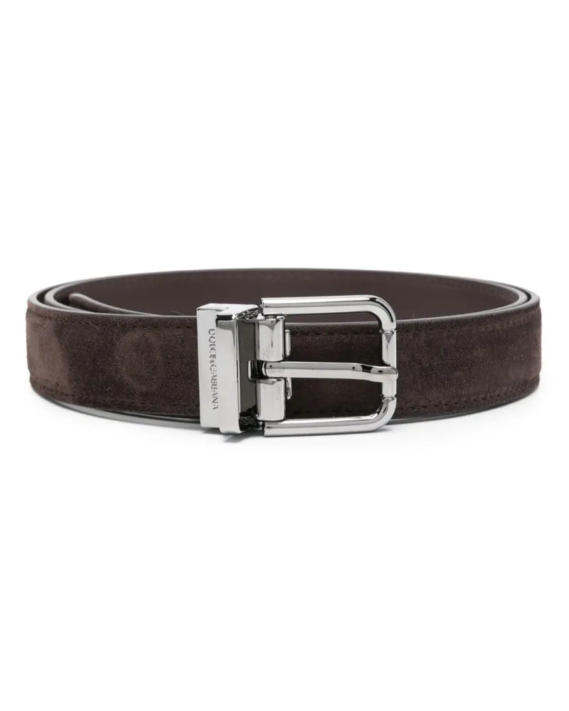 Dolce & Gabbana Gürtel aus Wildleder mit Logo-Gravur Braun
