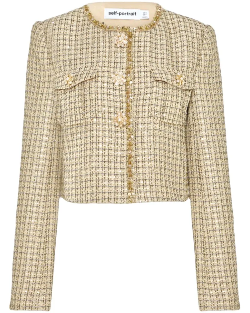 Self-Portrait Cropped-Jacke aus Boucle - Gold Gold