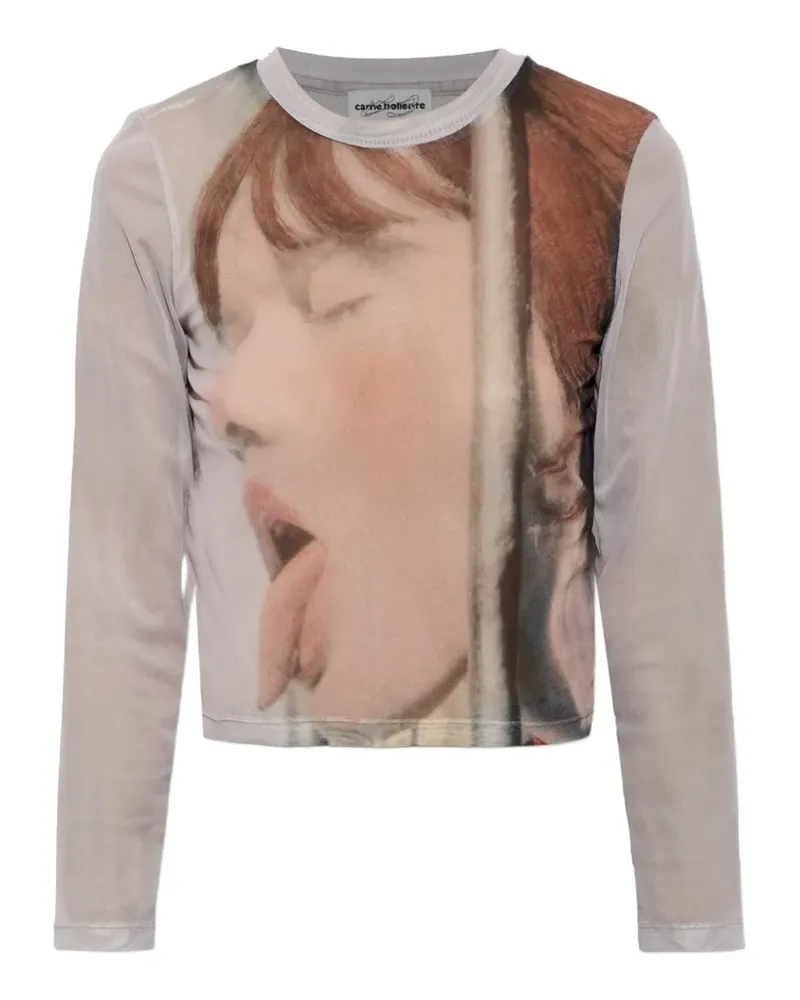Carne Bollente graphic-print mesh top - Grau Grau