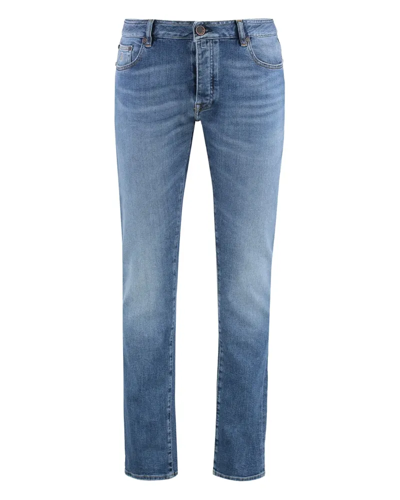 MOORER Five-Pocket-Jeans mit Logo-Patch - Blau Blau