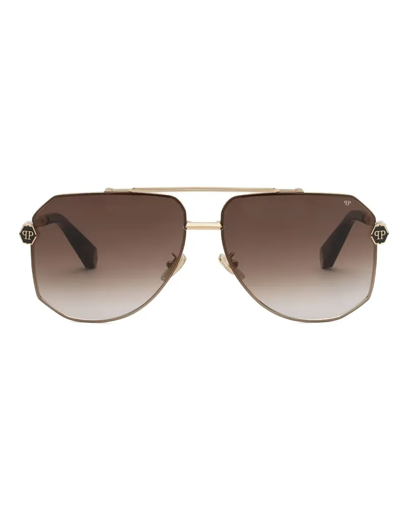 Philipp Plein Sonnenbrille mit geometrischem Gestell - Gold Gold