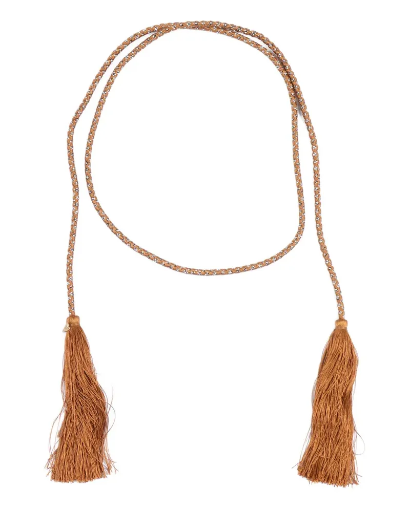 forte_forte crystal-embellishment tassel-detail belt - Braun Braun