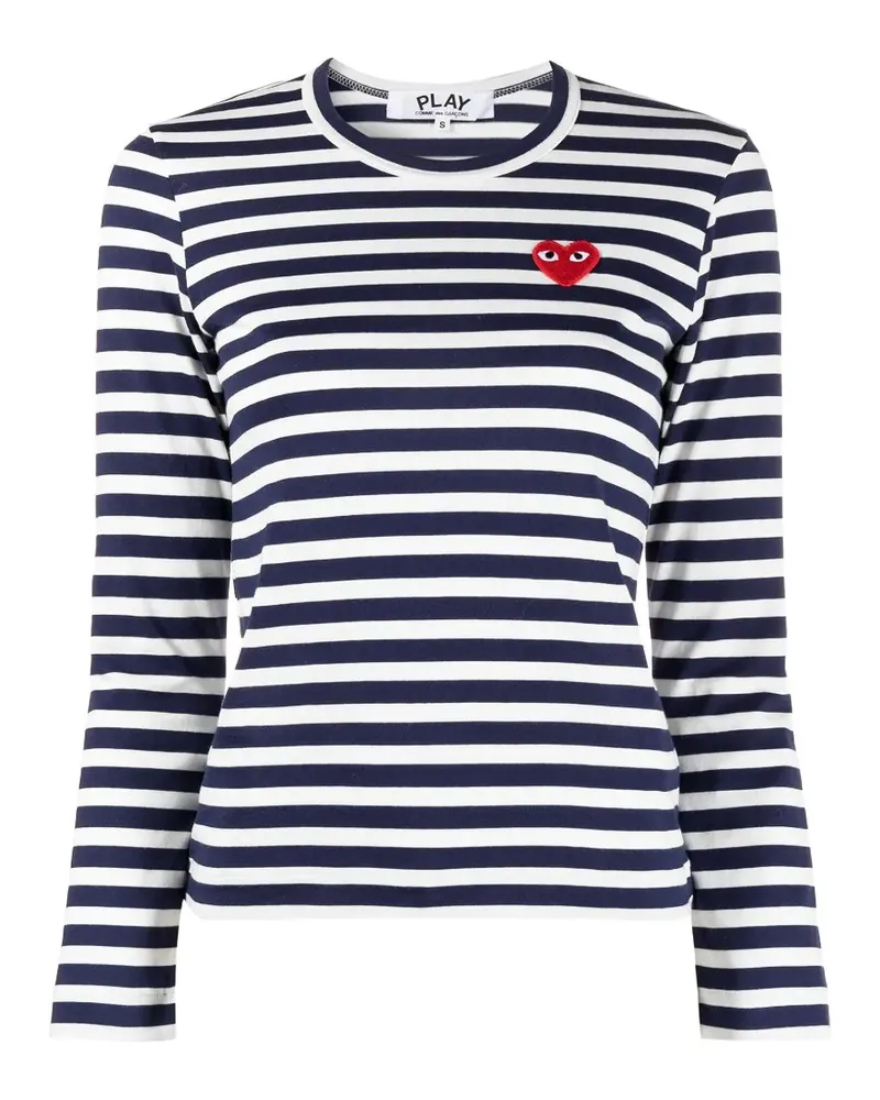 Comme des Garçons striped heart-patch T-shirt - Blau Blau
