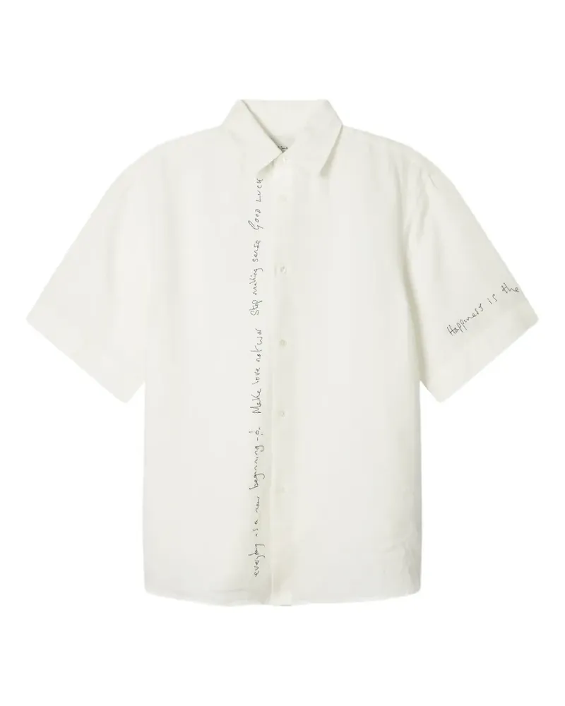 Paul Smith Besticktes Ecru-Leinenhemd mit Zitaten - Nude Nude