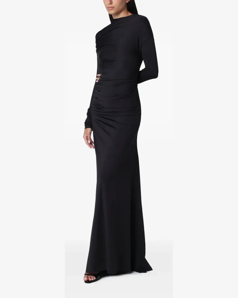 Victoria Beckham Langarm-Maxikleid mit Drapierung an der Schulter - Schwarz Schwarz