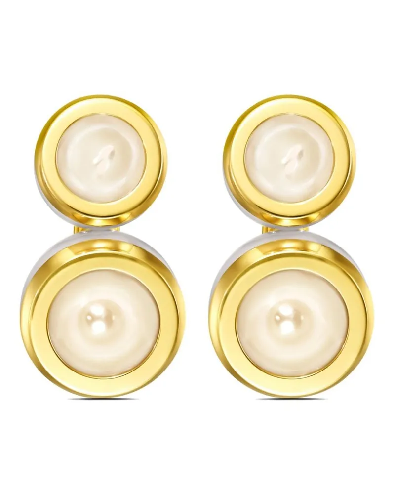 TASAKI 18kt yellow gold M/G Sliced Bezel pearl stud earrings Gold
