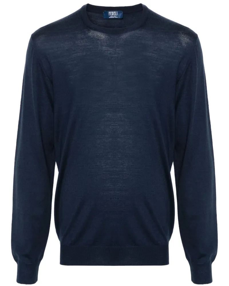 Fedeli Fein gestrickter Pullover - Blau Blau