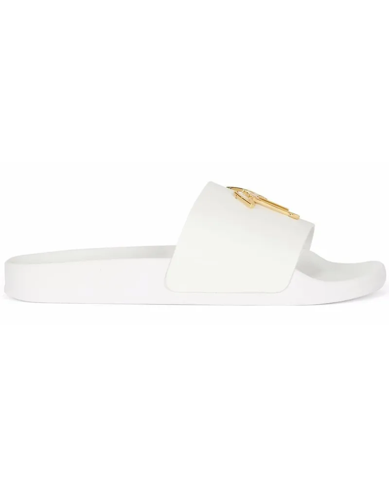 Giuseppe Zanotti Brett Pantoletten mit Logo-Schild - Weiß Weiß