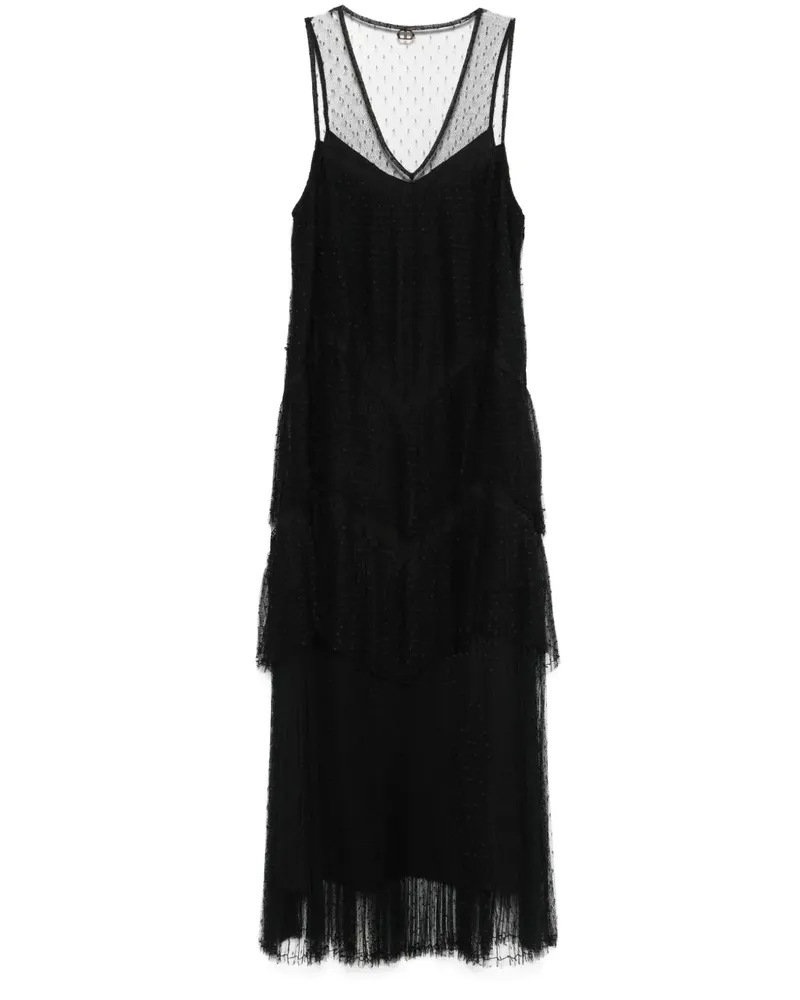 Twin-Set Tüllkleid mit Falten - Schwarz Schwarz