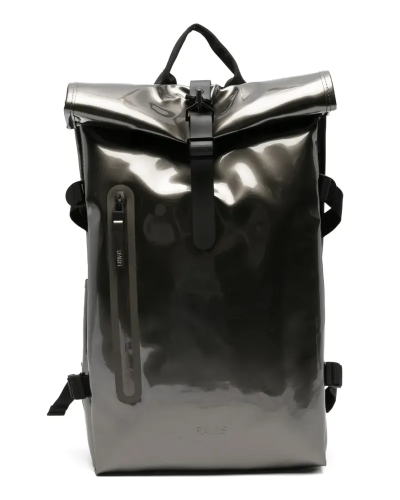 RAINS glossy roll-top backpack - Silber Silber