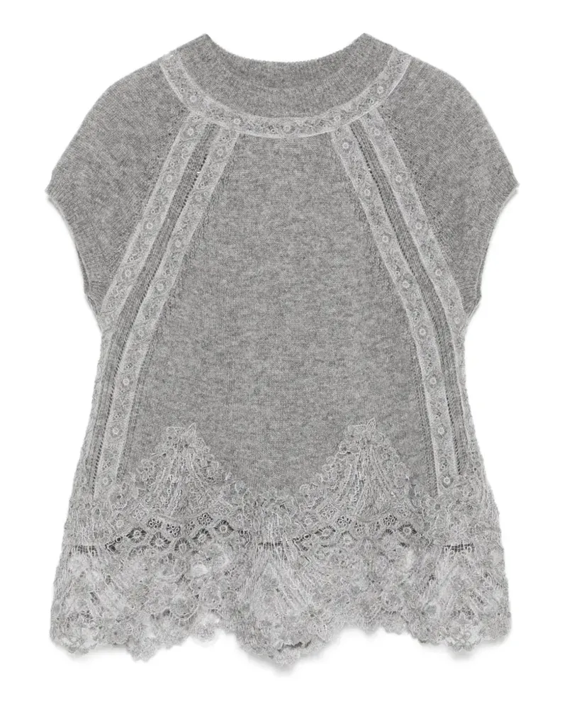 Ermanno Scervino Strickoberteil mit Spitzenbesatz - Grau Grau