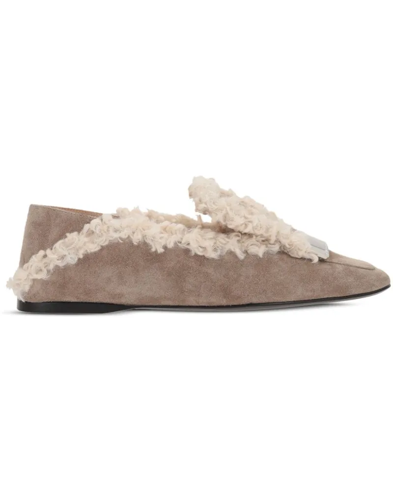 Sergio Rossi Slipper aus Faux Fur mit eckiger Kappe Nude